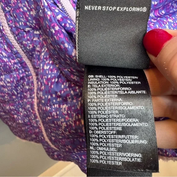 The North Face Girls Reversible Jacket Purple Puffer Fleece Coat Size L (14/16) - Picture 7 of 16